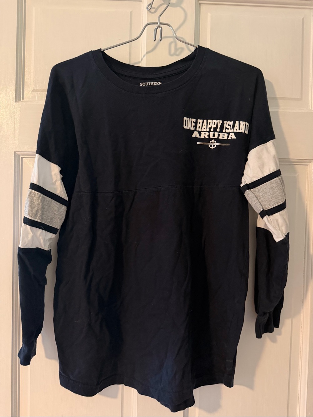 Navy 'One Happy Island Aruba' Long Sleeve Top
